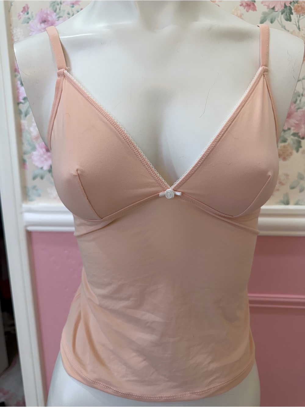 Soft Blush Pink Stretch Camisole with Built-In Bralette